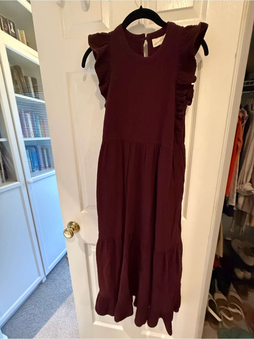 Universal Thread Burgundy Ruffle Sleeve Maxi Dress with pockets